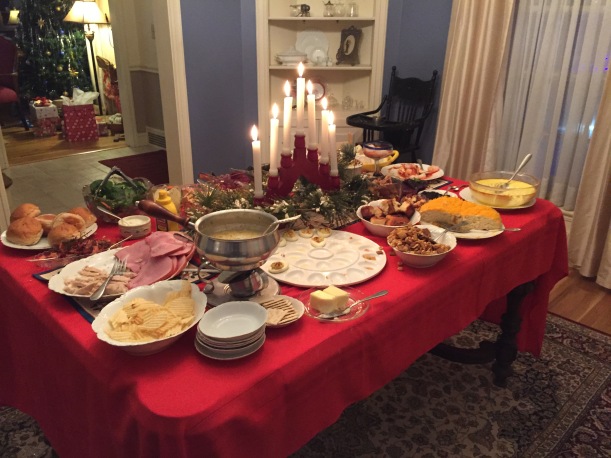 Our traditional Christmas Eve table.